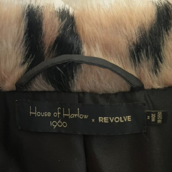Revolve House of Harlow Faux Fur Leopard Jacket Pockets Medium Buttons Back Slit - Picture 5 of 8